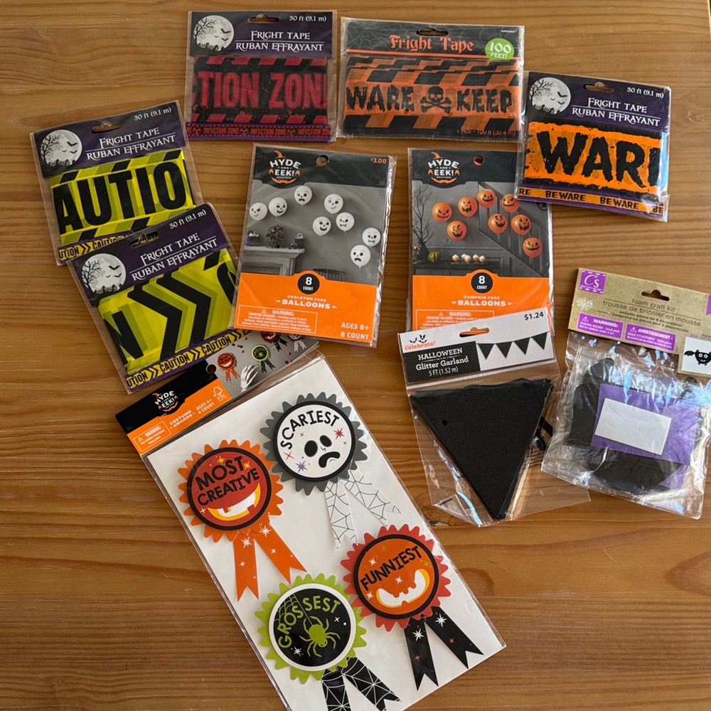 Halloween Party Decoration Set Bundle caution tape, balloons, and banner